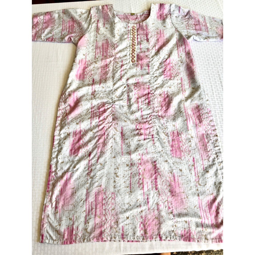 Pink Batik Boho Tunic Dress Plus Size 5XL Beaded Kurti Sequin Beach Coverup